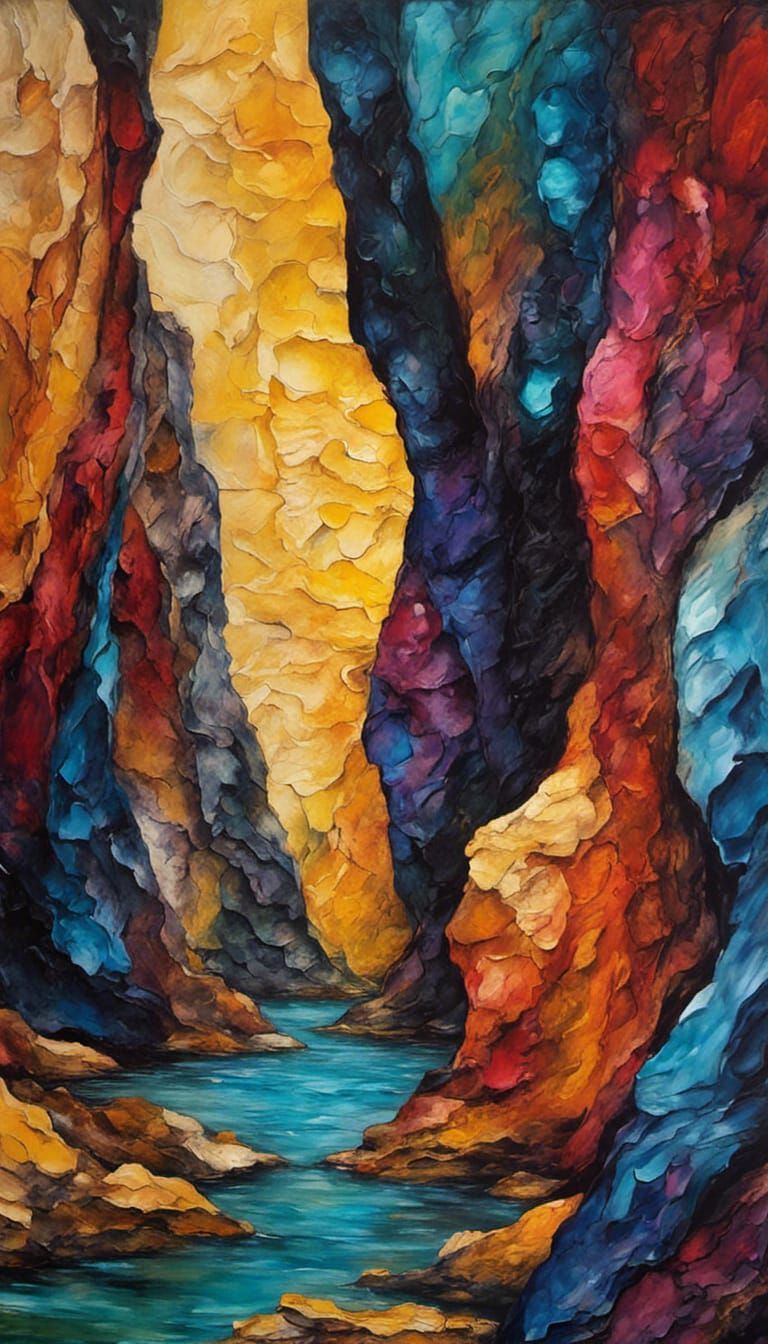 Slot Canyon in Neo-Impressionist Alcohol Ink Art