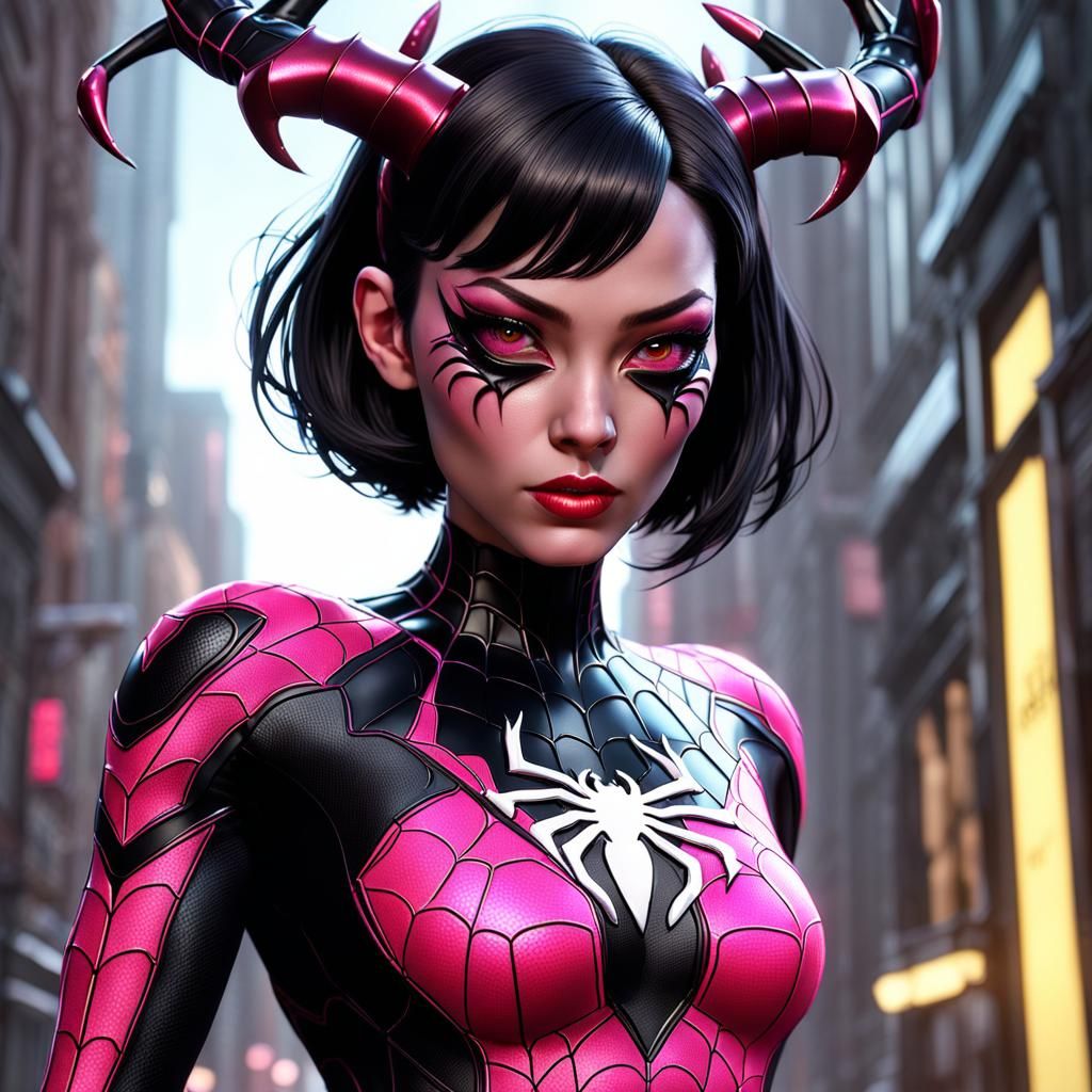 Spidergirl Venom with Pink Symbiote Suit in 8k