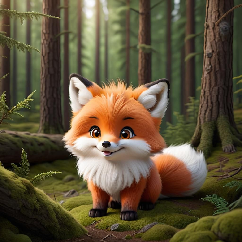 Adorable Fluffy Alien Fox in Forest