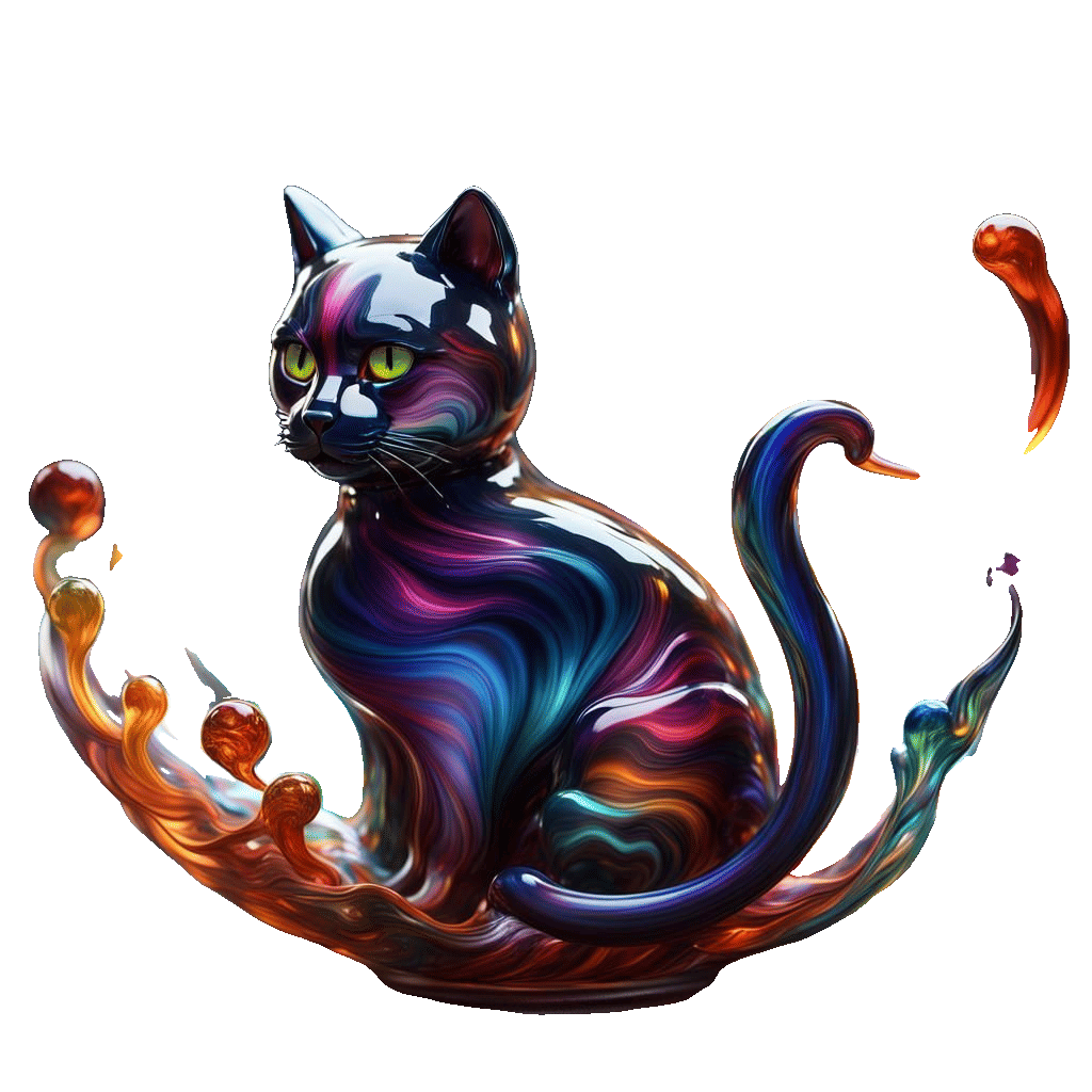 Vibrant Blown Glass Cat in Whirling Colors