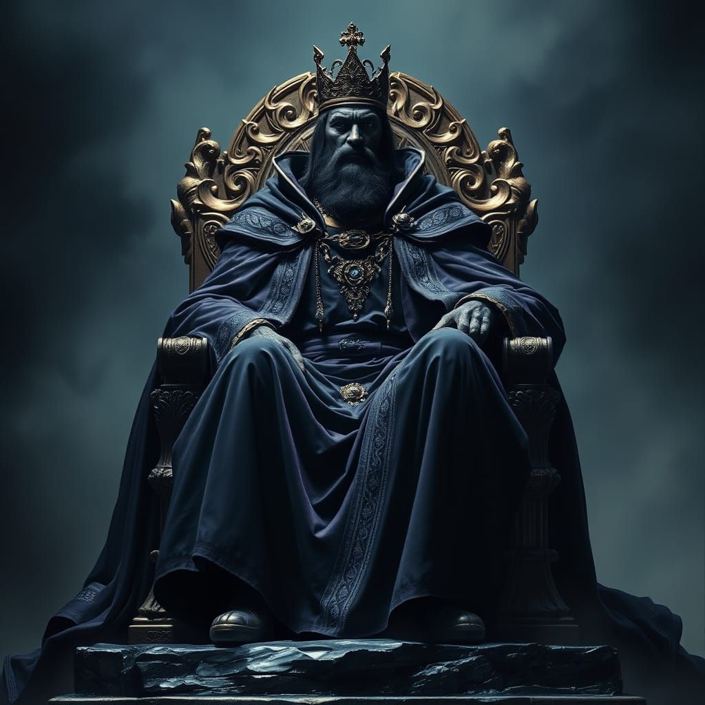 Majestic Dark-Skinned King in Regal Attire