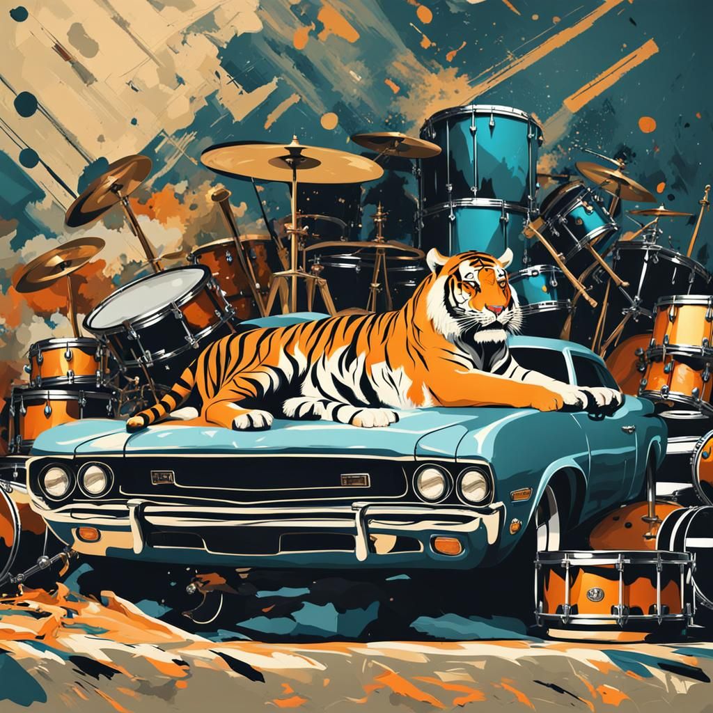 Tiger on Muscle Car: Abstract Art