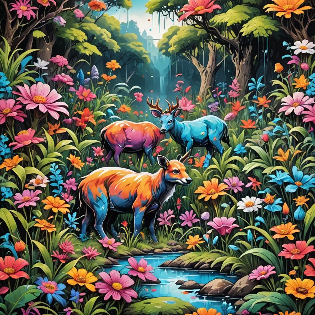 Vibrant Biome with Graffiti Art Elements