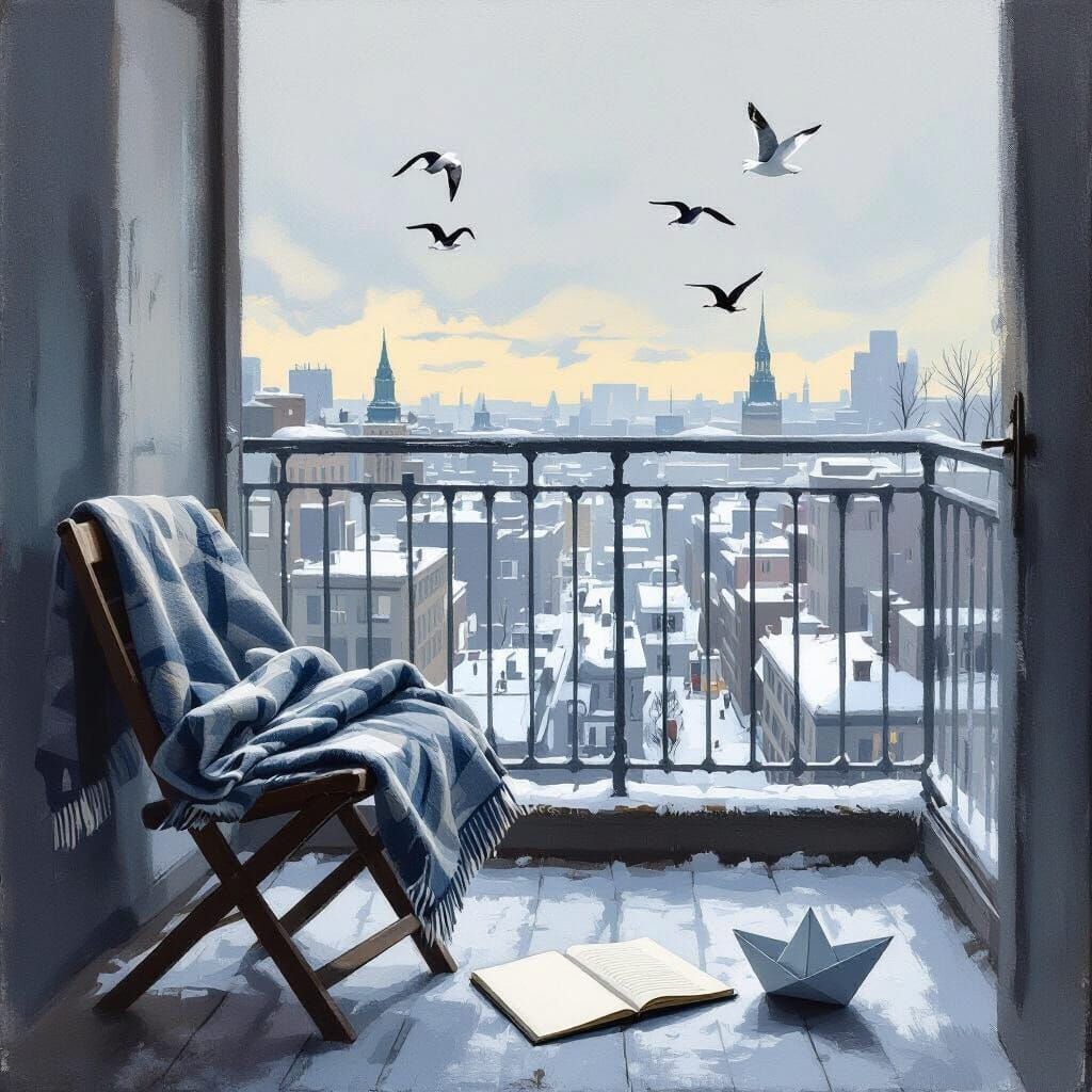 Winter Balcony with Nostalgic Atmosphere as Abstract Paintin...