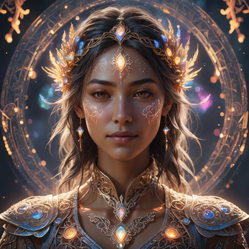 Ethereal Portrait with Glowing Runes