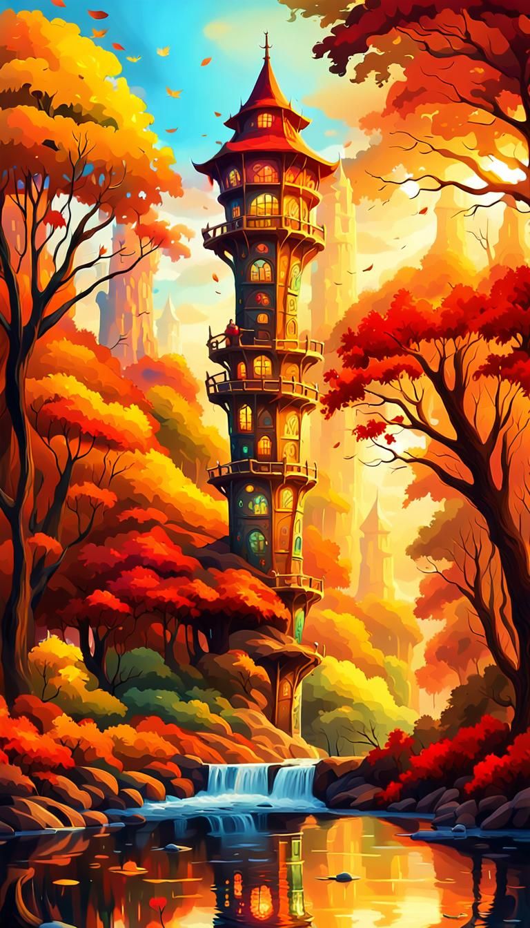 Celestial Tower of Babel in Autumnal Amazon Forest