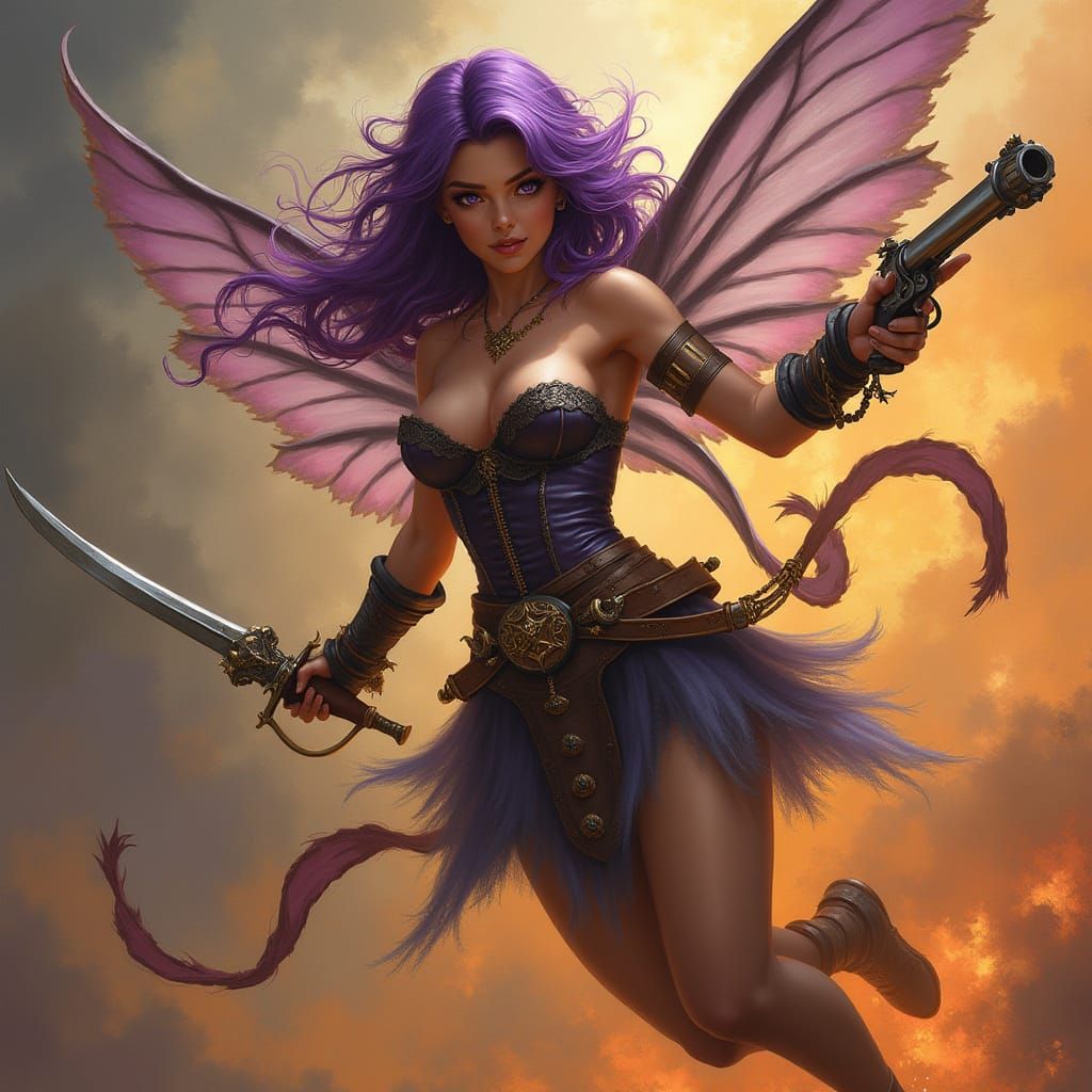 Pirate Fairy with Rapier, in Frazetta Style