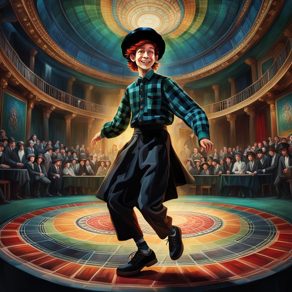 Ultra-Orthodox Boy Dancing: Vibrant Oil Painting