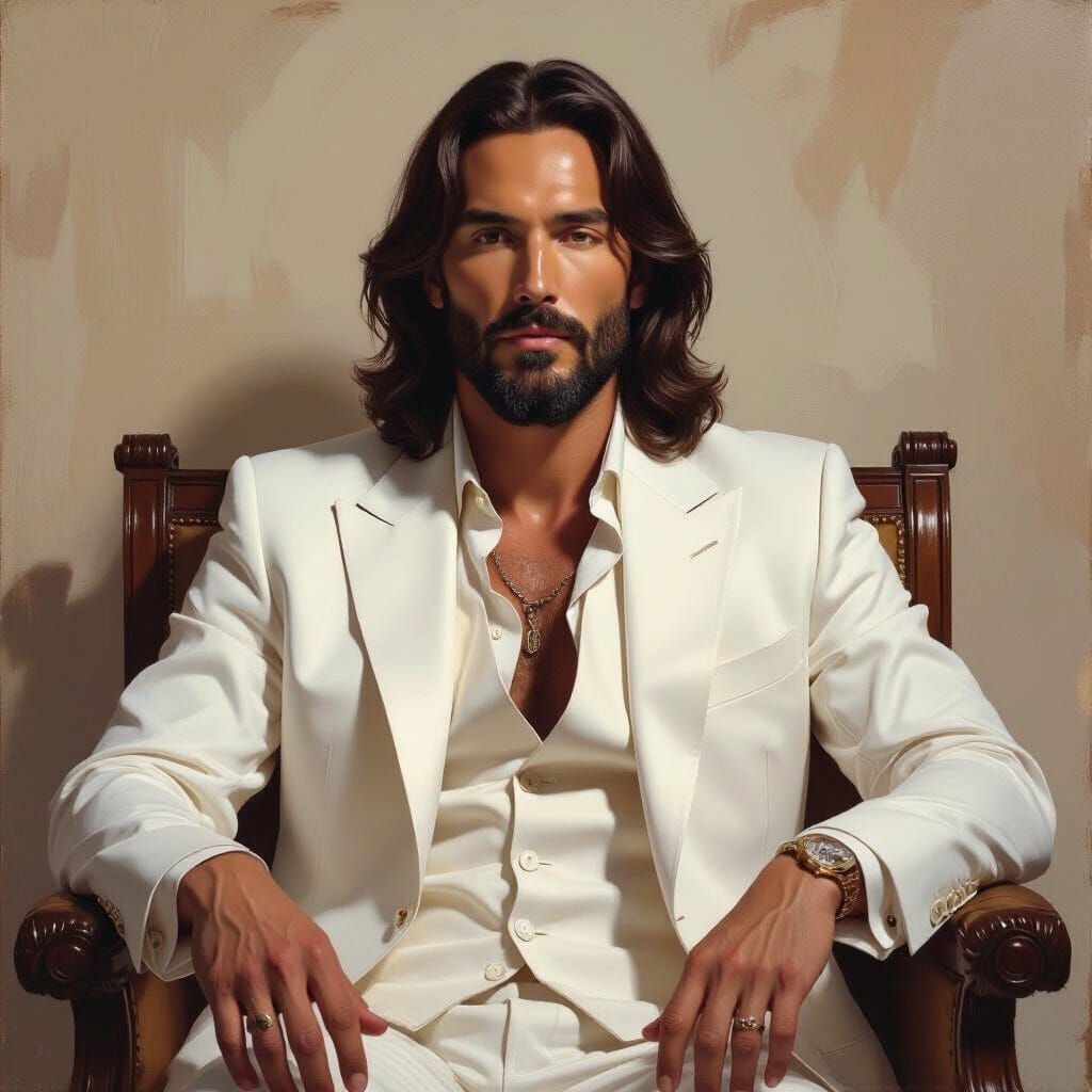 Jesus Christ in White Suit as Impasto Painting