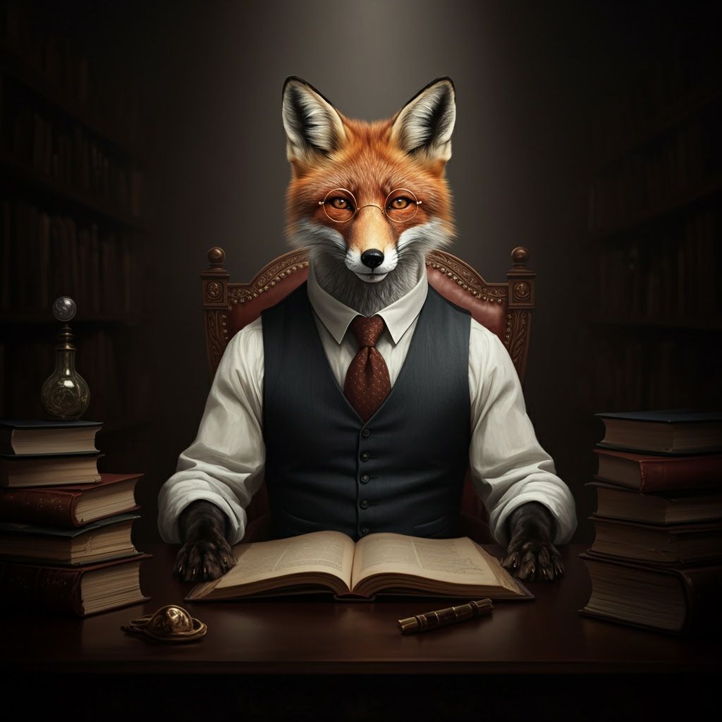 Regal Fox Scholar Under Dramatic Spotlight