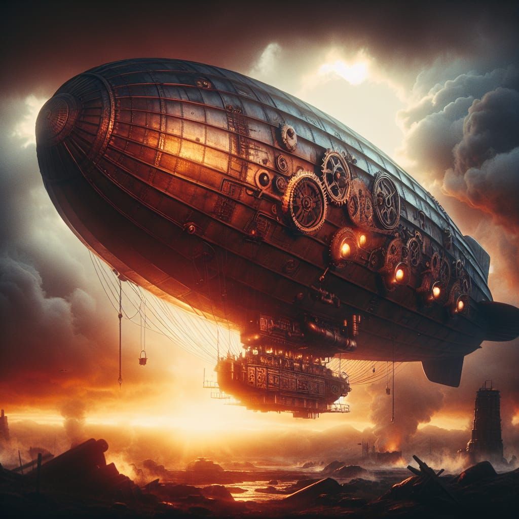 Steampunk War Blimp Soaring Through Fire Nation Skies