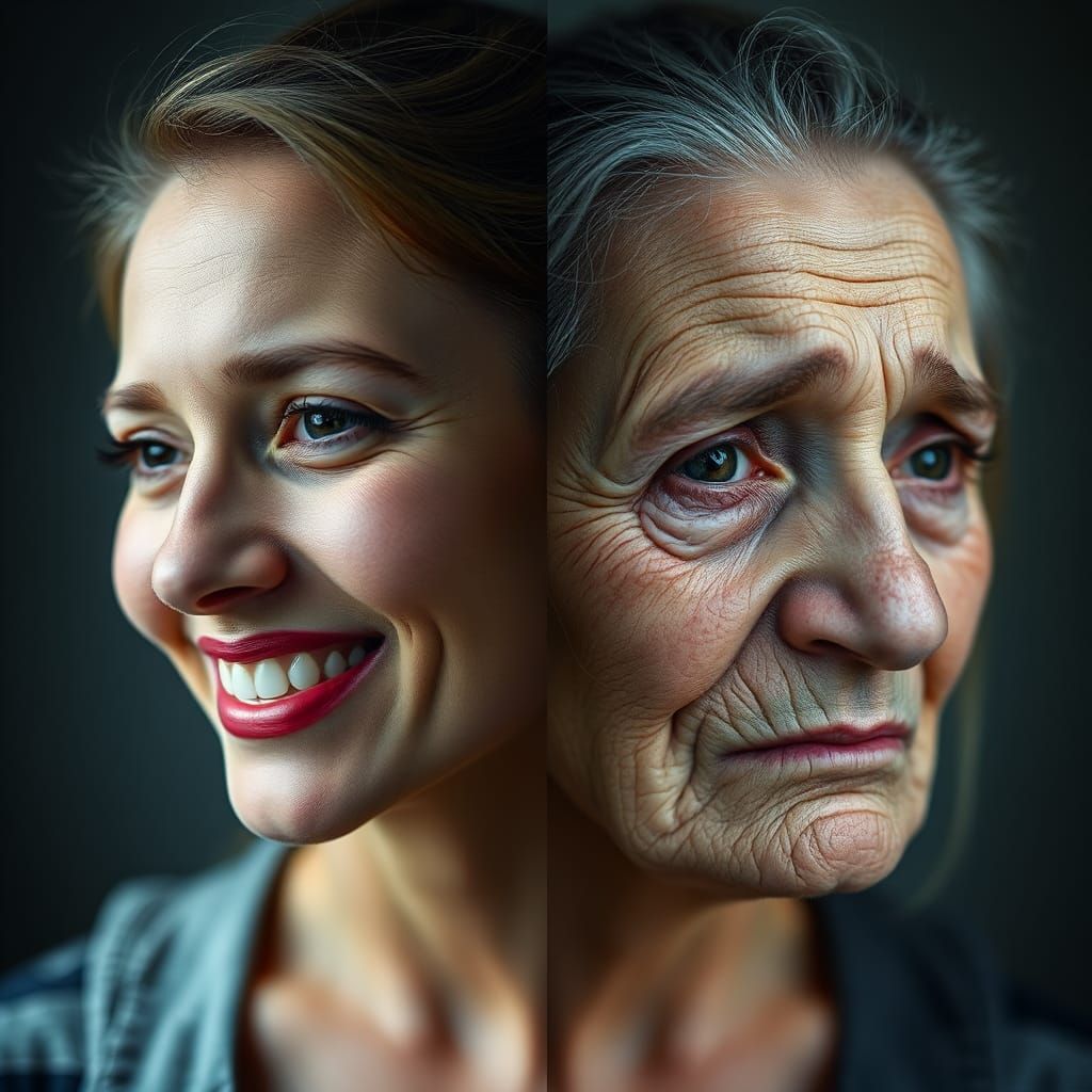 Contrasting Portrait: Youthful Joy and Aged Sorrow