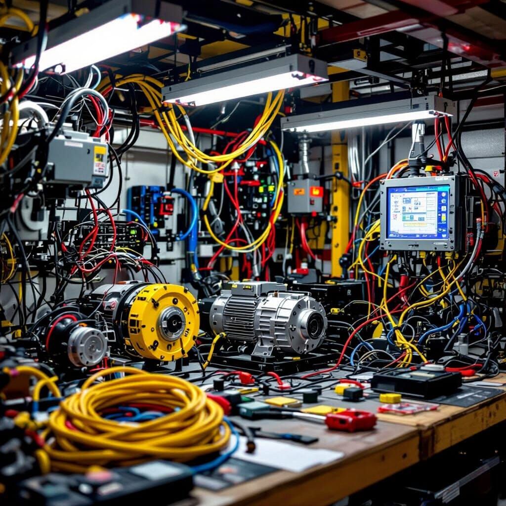 Vibrant Automotive Electrical Workshop Concept Art