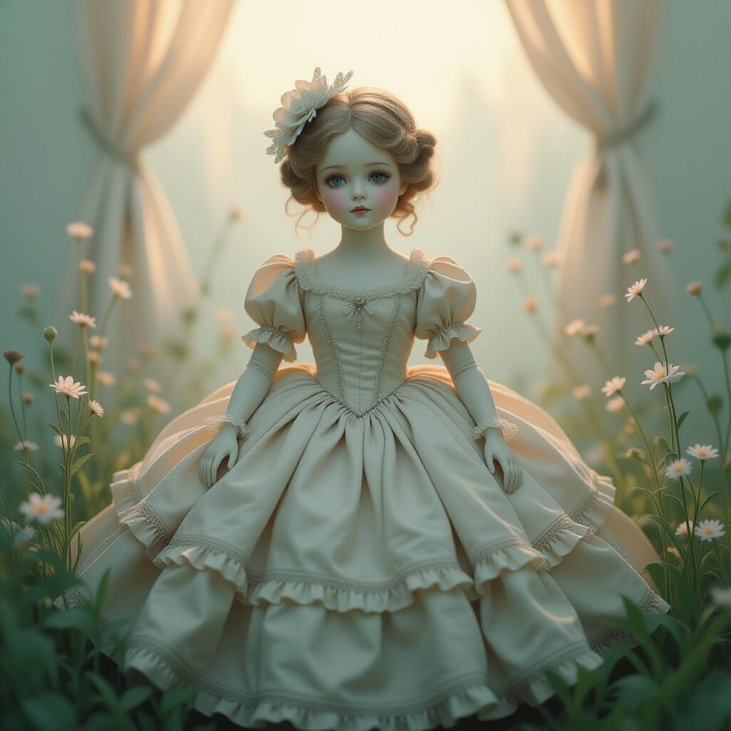 Melancholic Porcelain Doll in Dreamlike Lighting