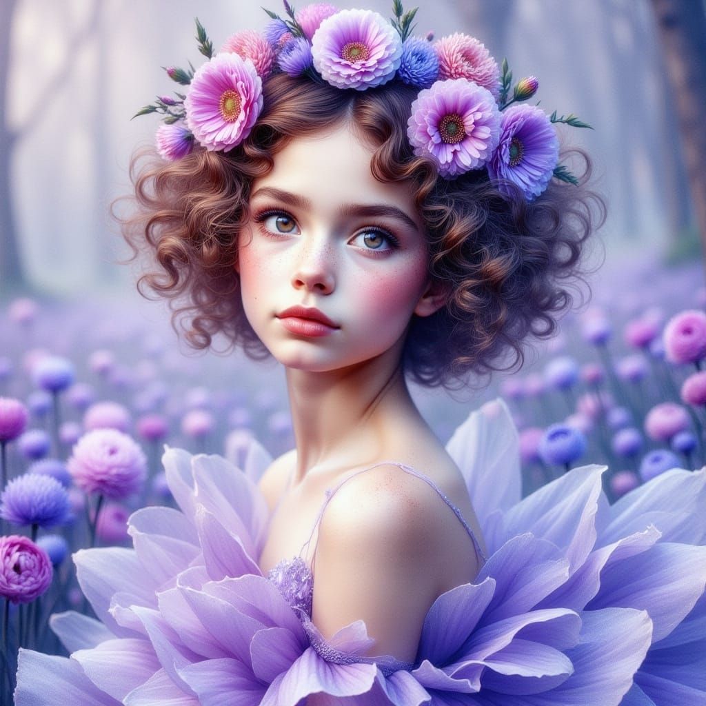 Girl with Floral Crown in Ethereal Style