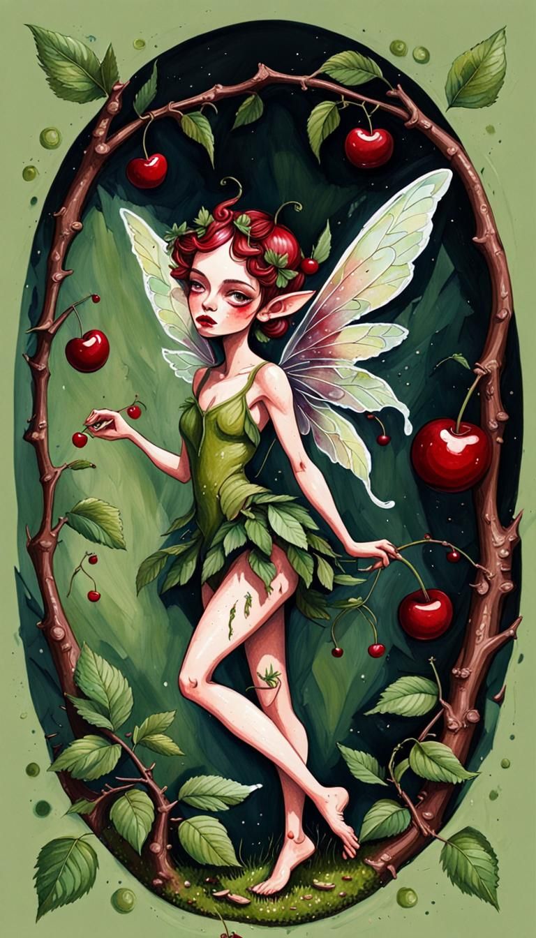 Gouache Fairy Design with Cherries