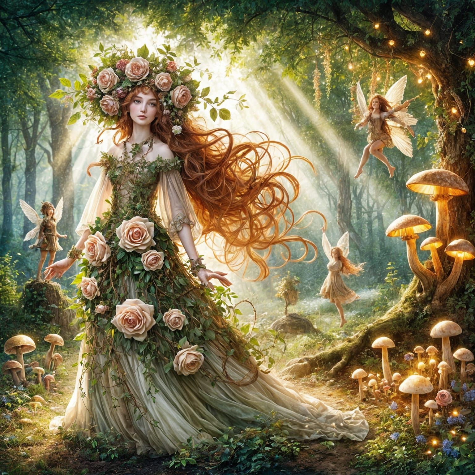 Whimsical Forest Nymph in Sun-Dappled Glade