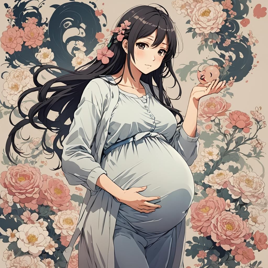 Pregnant Woman in Anime Style