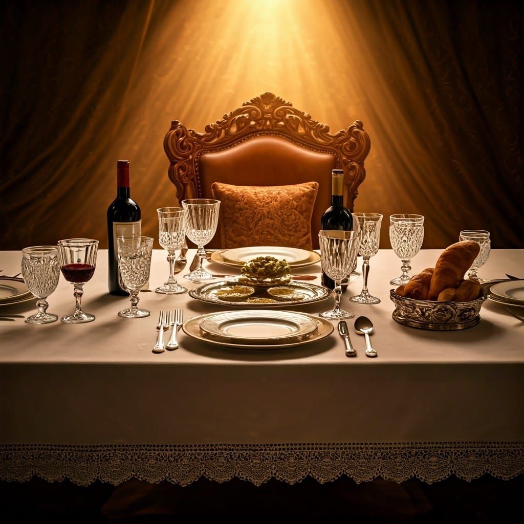 Warm Golden Light Illuminates Traditional Passover Seder Tab...