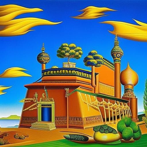 Photorealistic Cloisonné Column in Surrealist Style