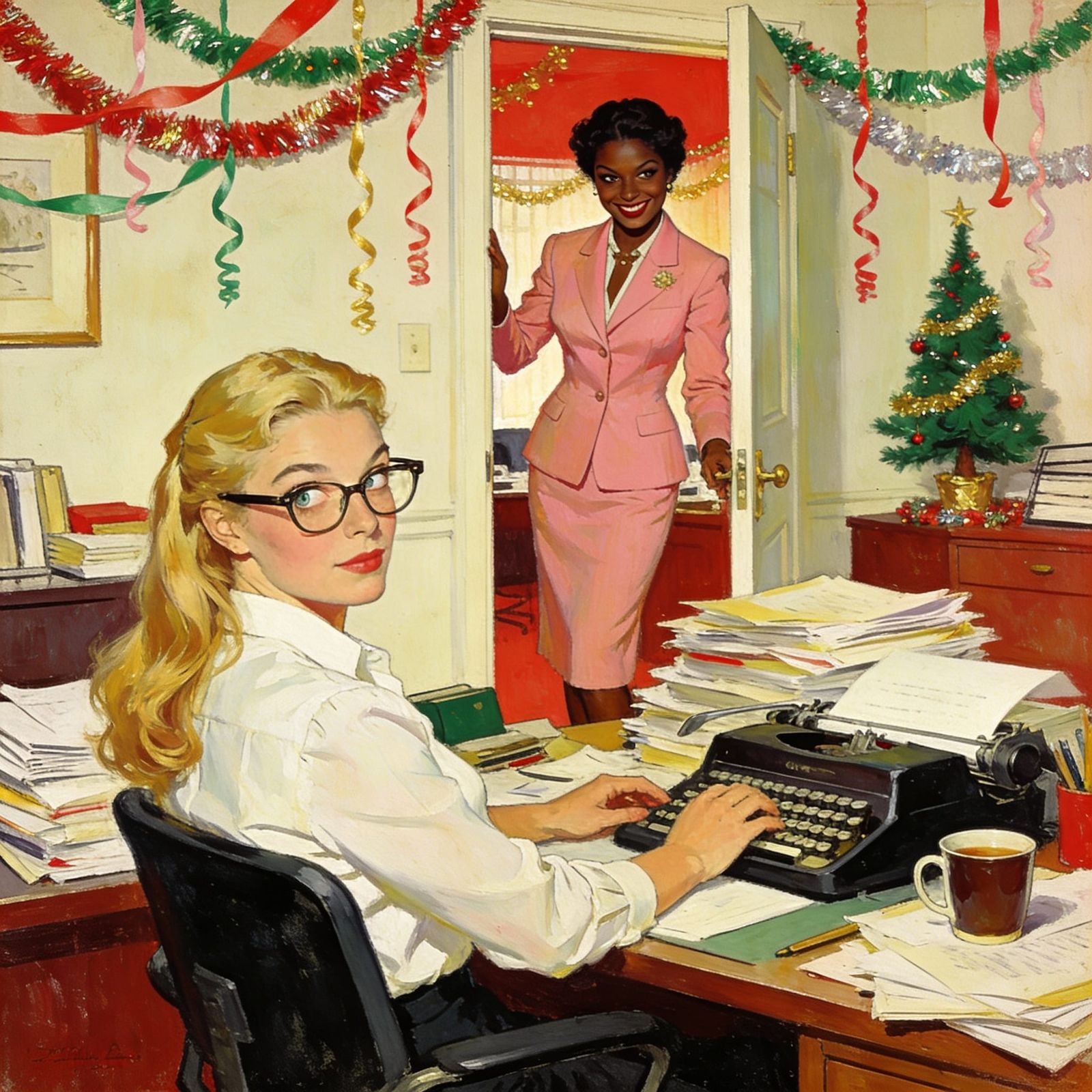 1950s Office Holiday Party Illustration