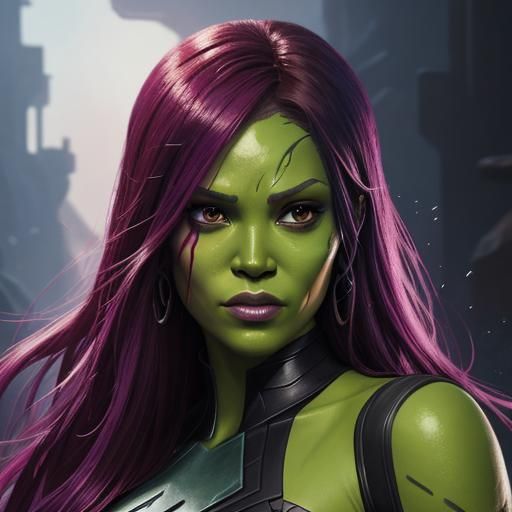 Hyperrealistic Gamora Portrait with Dramatic Lighting