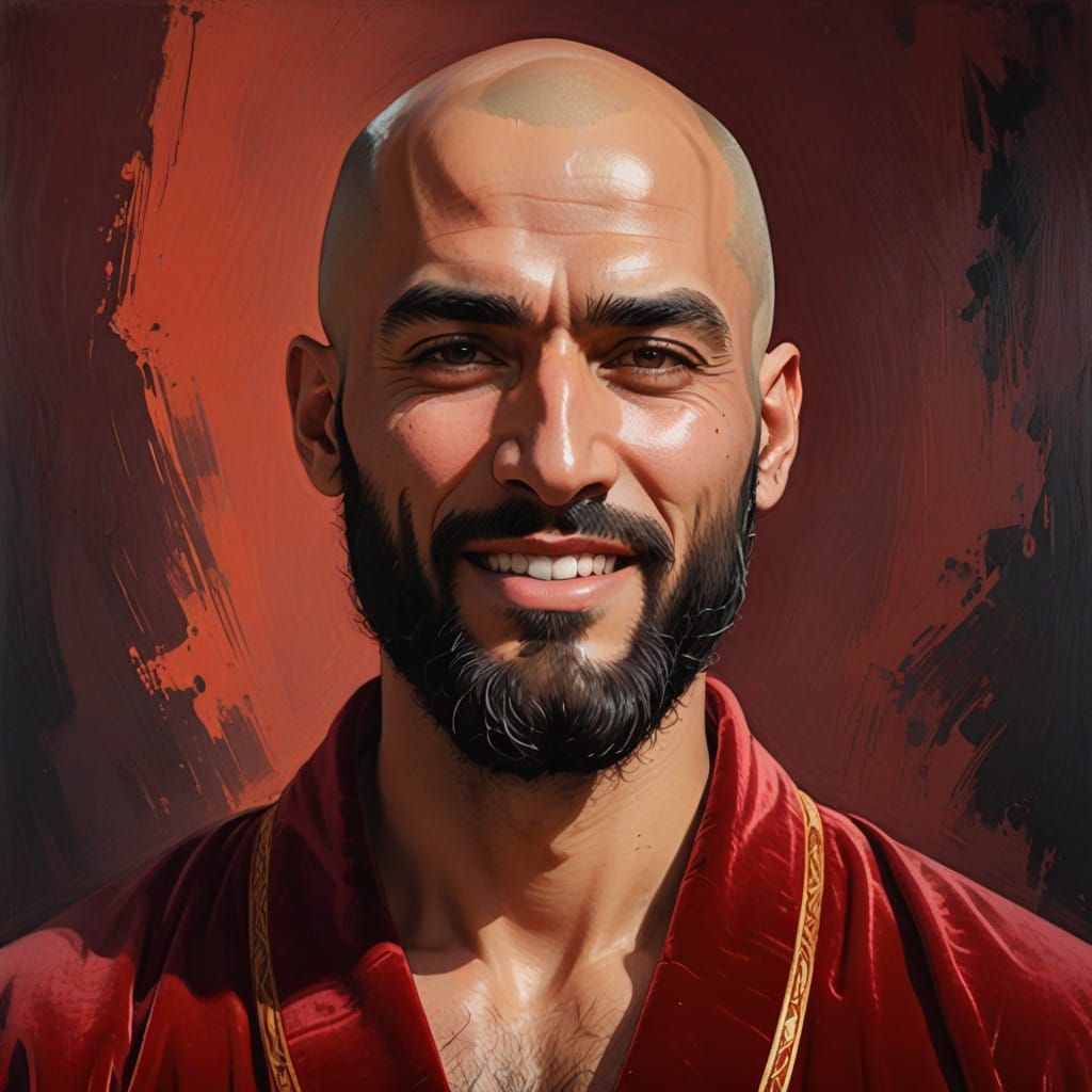 Handsome Arab Man in Velvet Bathrobe