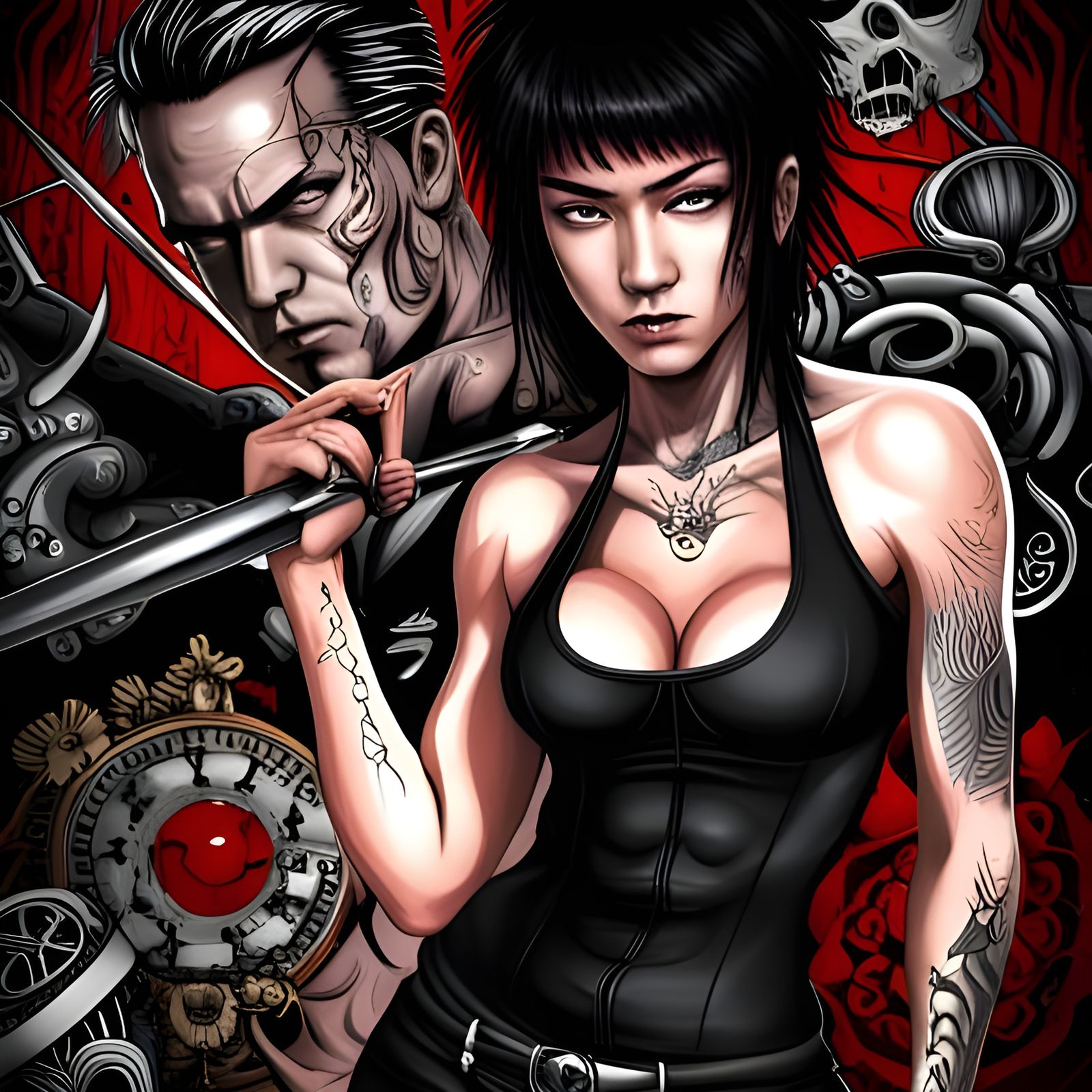 Steampunk Yakuza Gangster with Scarred Face