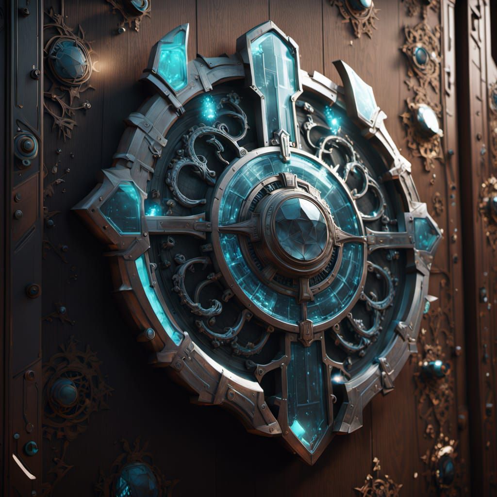 Luminescent Crystal Battle Shield in Cyberpunk Style