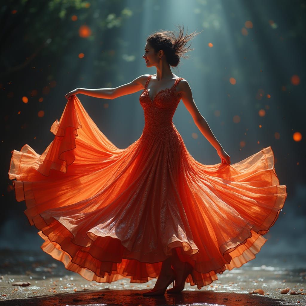 Flamenco Dancer in Flowing Iridescent Dress