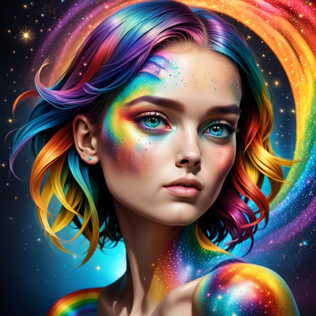Cosmic Rainbow Woman in Ultra-Detailed 3D