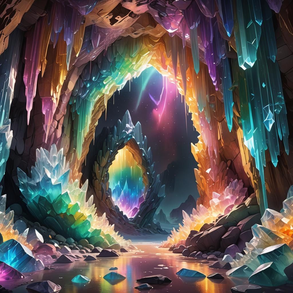 Rainbow Portal in Crystal Cave: Art Nouveau Concept