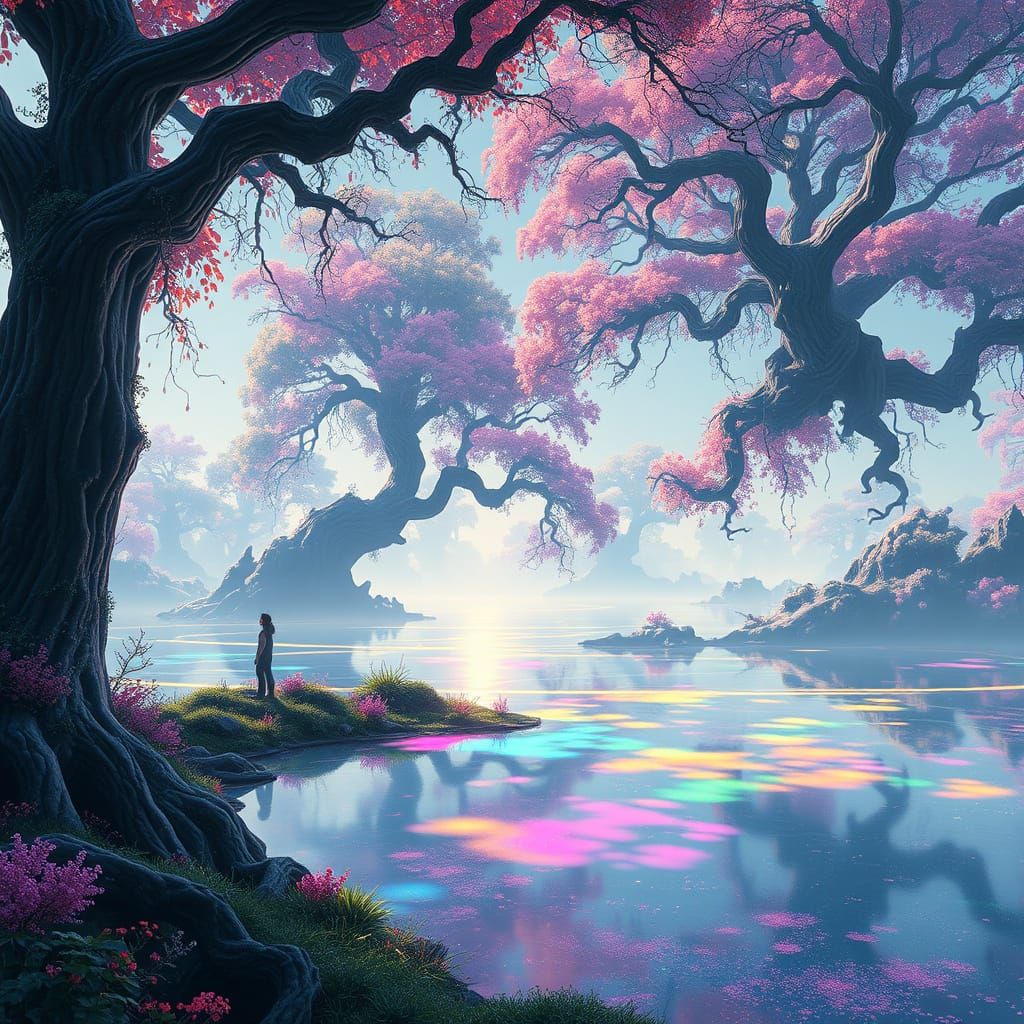 Ethereal Lake Oasis in Futuristic Landscapes