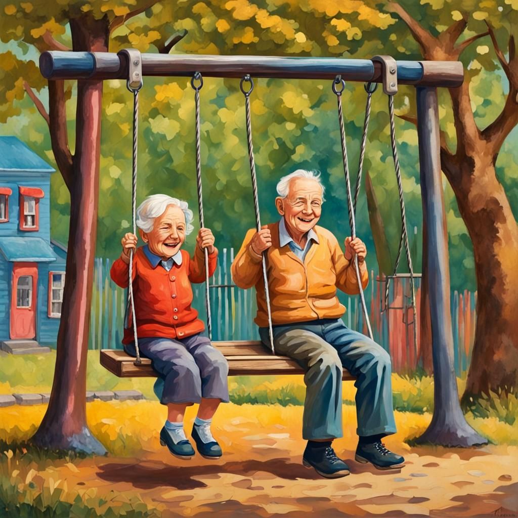Playground Scene with Child and Elderly Couple