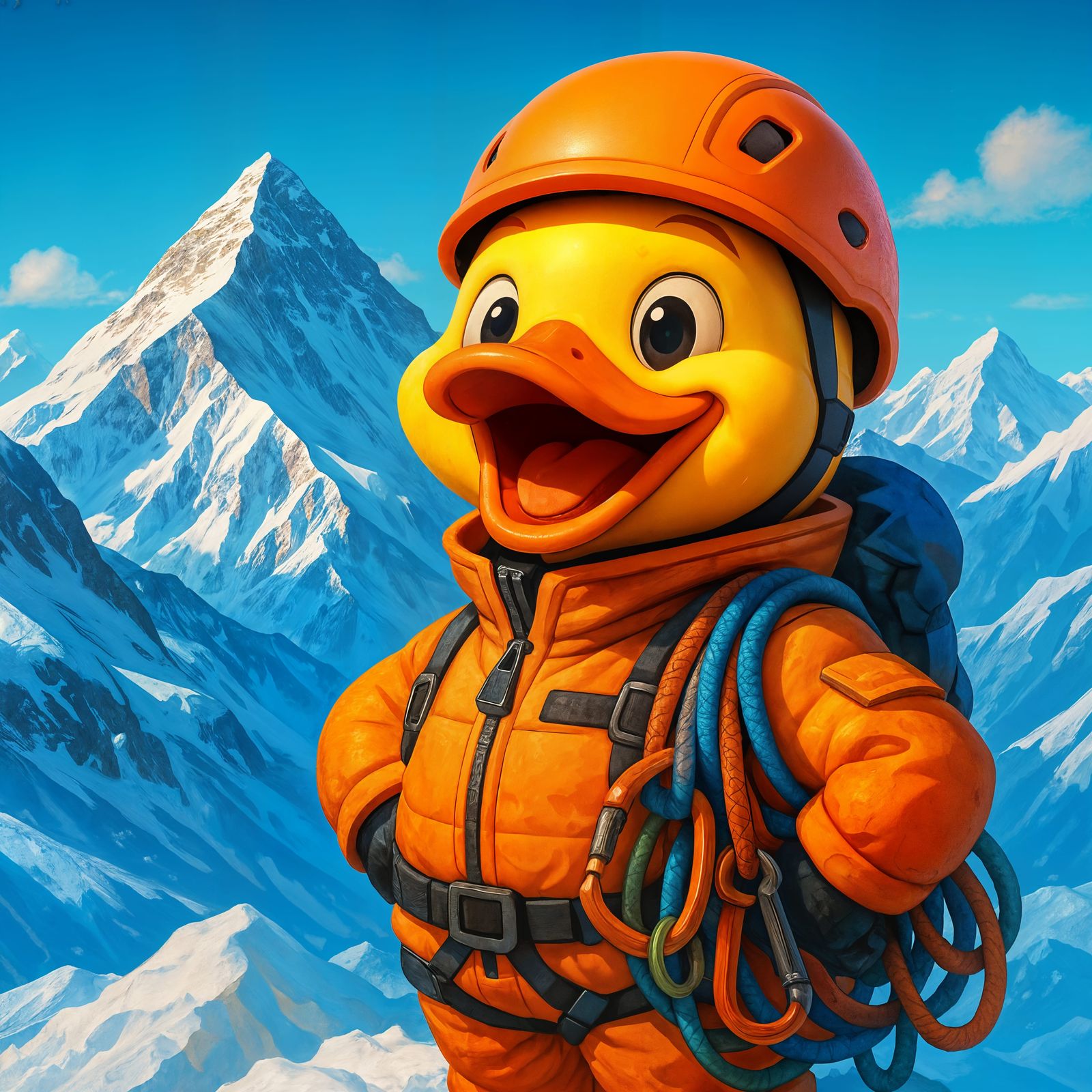 Rubber Duck Conquers Everest: CGI Cartoon Portrait