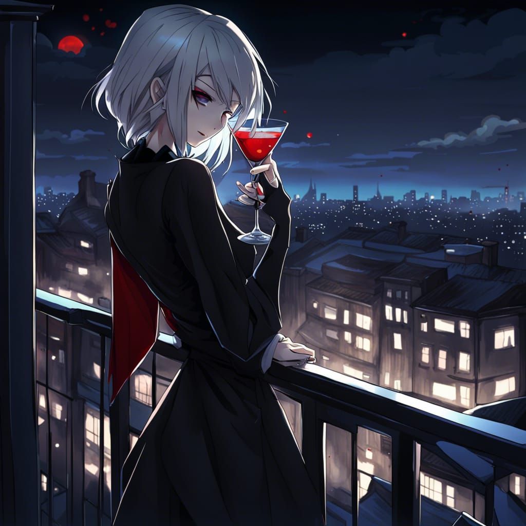Vampire Sipping Blood in Anime Style