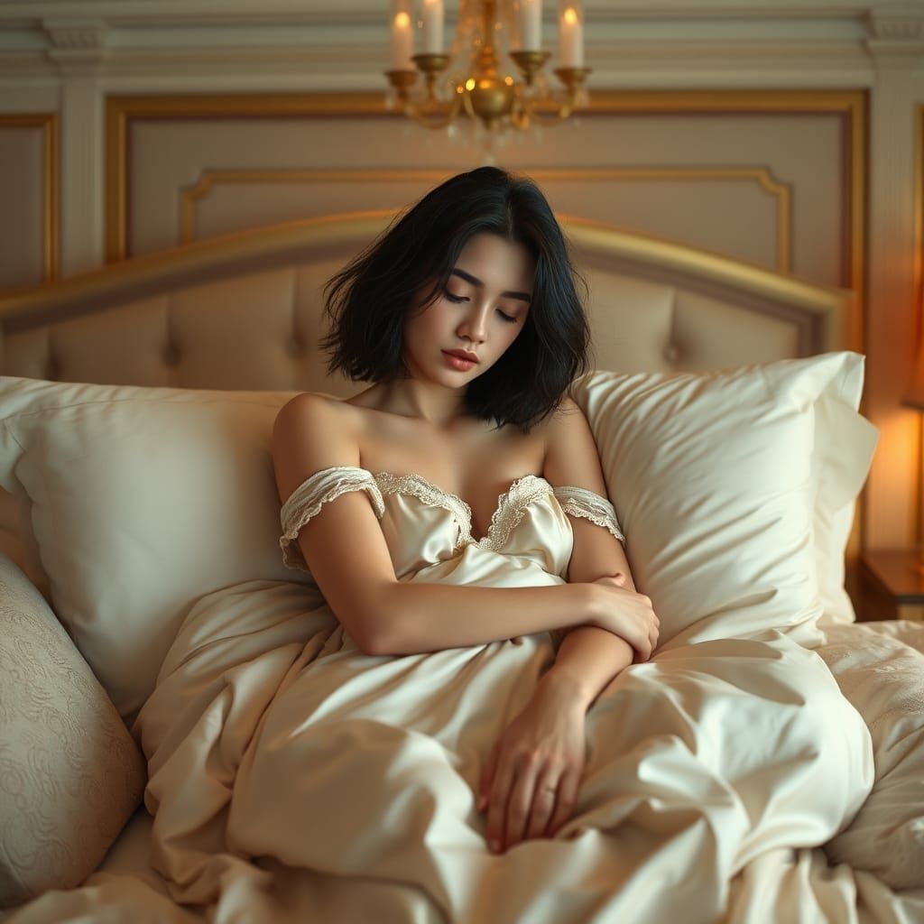 Young Woman Wakes Up in Luxurious Suite