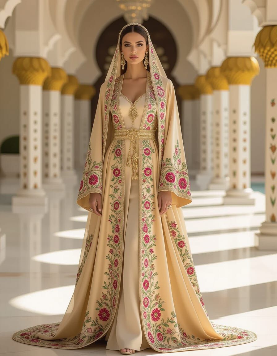 Regal Woman in Luxurious Designer Abaya
