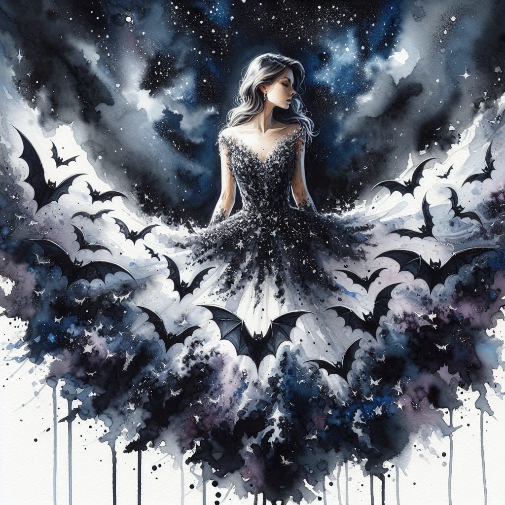 Woman in Bat Ballgown Impressionist Watercolor Painting