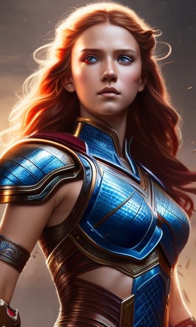 Warrior girl with wavy brown hair 27