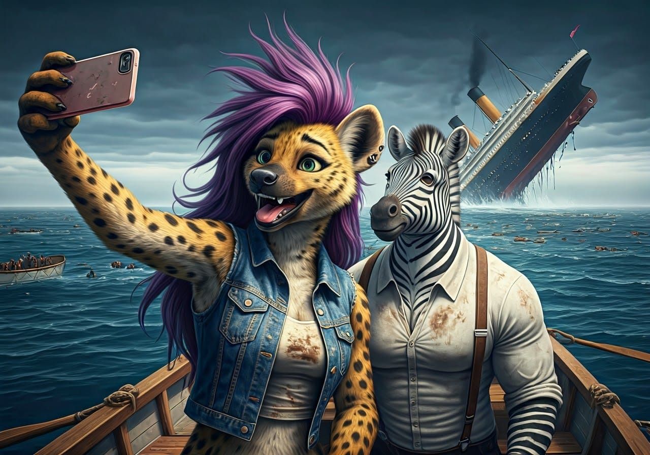 Golden Hyena in Lifeboat Captures Titanic's Dramatic Sinking