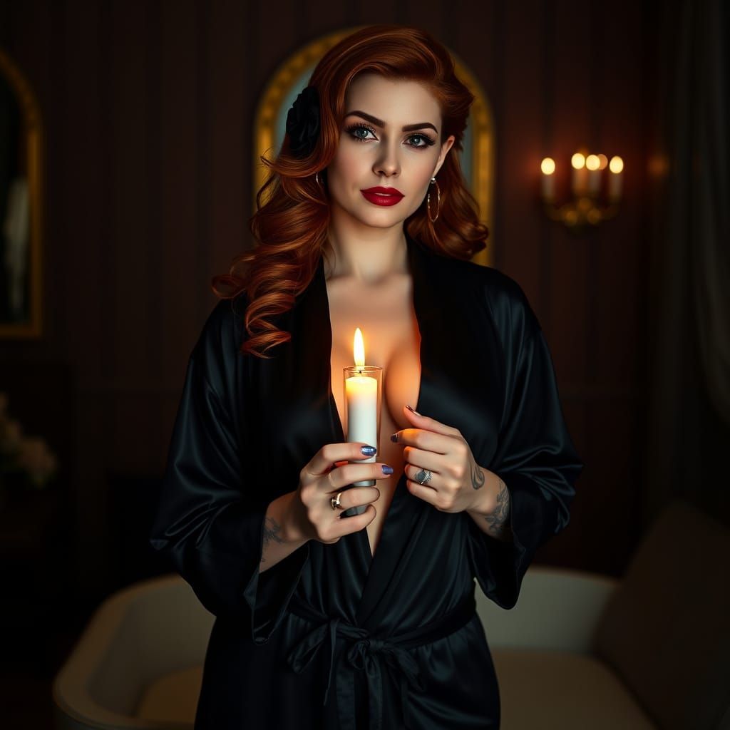Vargas-Inspired Pin-Up Beauty in Sultry Candlelight
