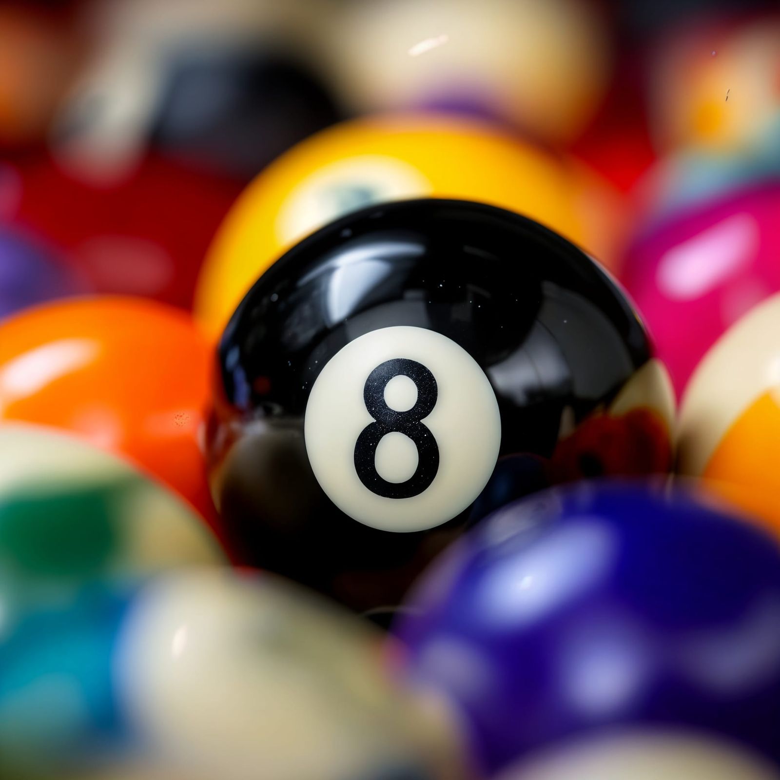 Close-Up of a Black Billiard Ball with Prominent Number 8