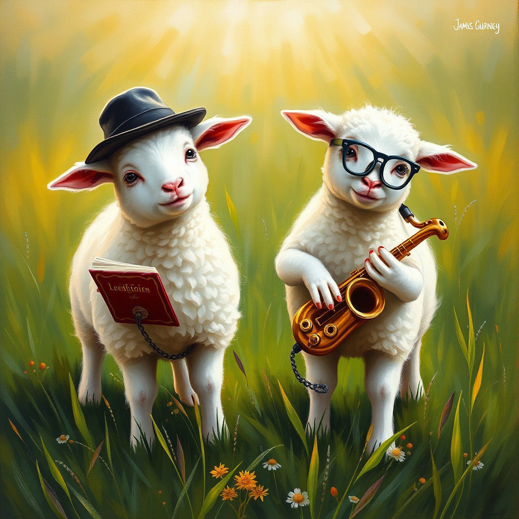 Lambs as Beat Generation Icons in Oil Painting