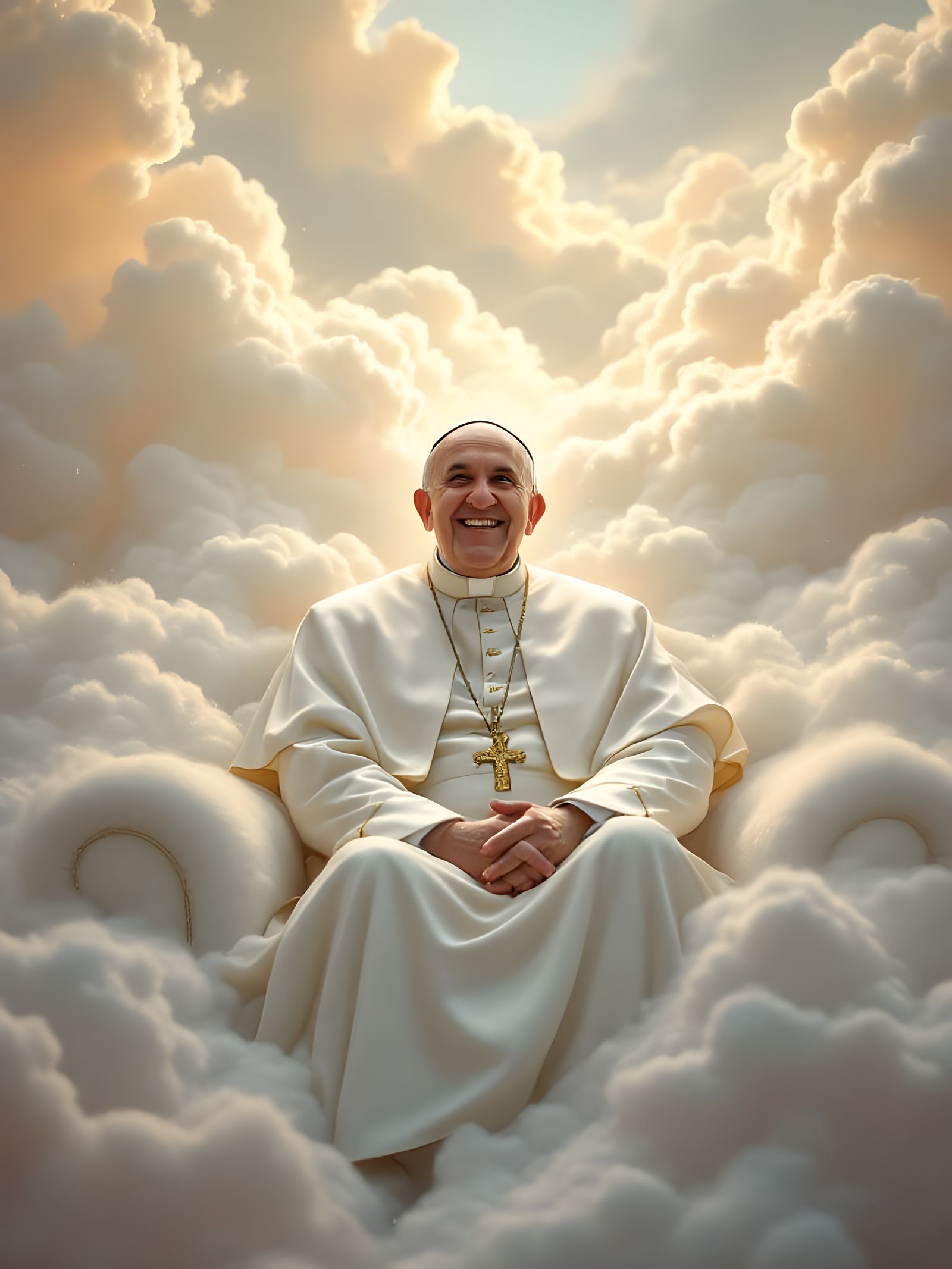 Pope Francis Surrounded by Heavenly Clouds