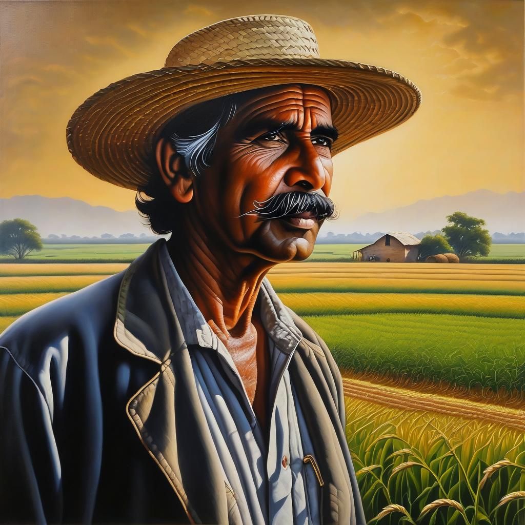 Photorealistic Painting of Farmer in Field