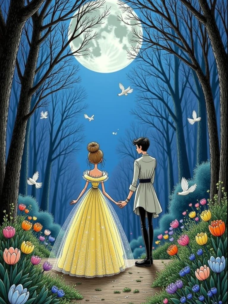 Cinderella and Prince in Enchanted Forest