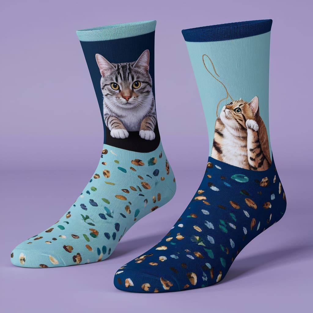 Hyperrealistic Cat Socks Unraveling Thread