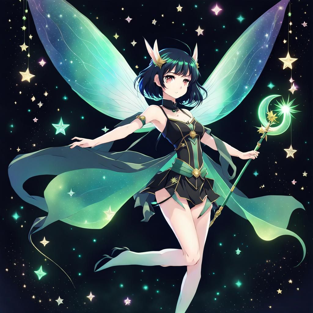 Anime Fairy Dance in Starry Pastel Landscape