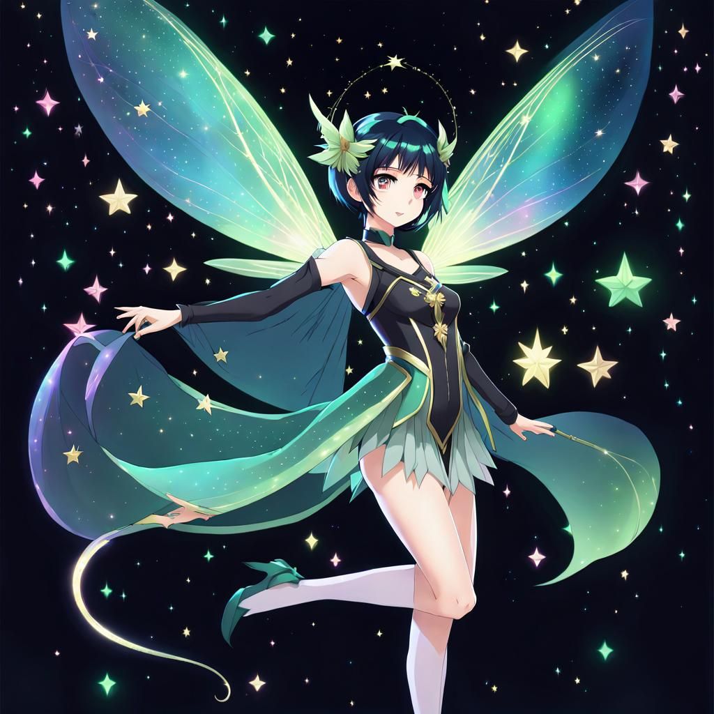 Anime Fairy Dance in Starry Night Sky
